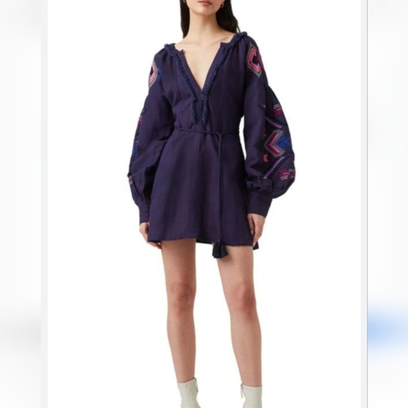NWT FRENCH CONNECTION Alotta Embroidered Dress Linen Cotton Blend 10 - Picture 1 of 10